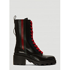 Gucci Web-Trim Leather Boots in Black