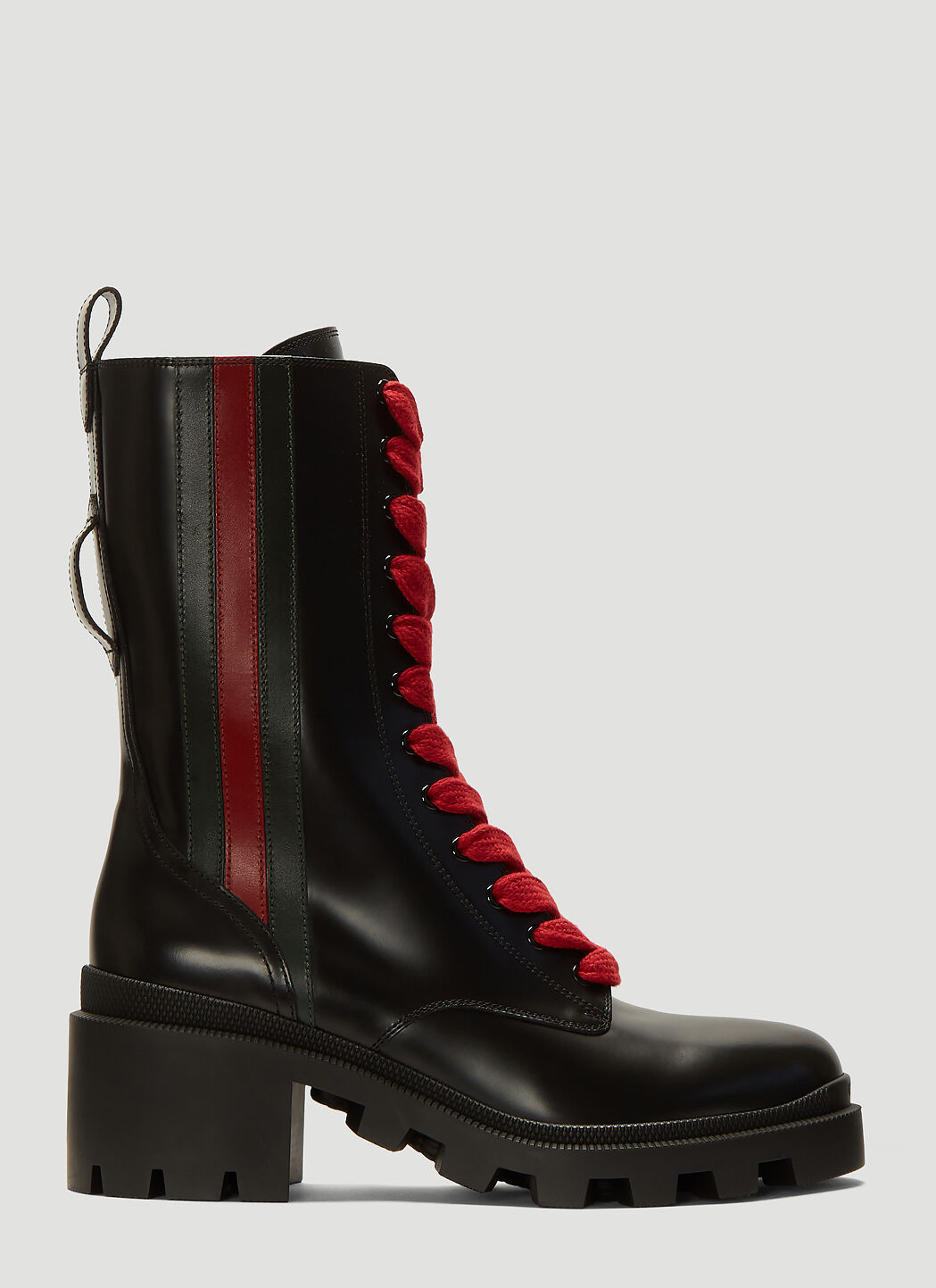 Gucci Web-Trim Leather Boots in Black