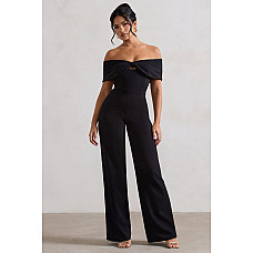 Harleen Black Bow Bardot Wide-Leg Jumpsuit