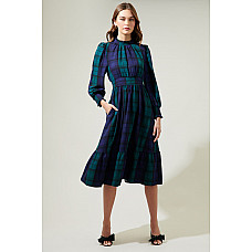 Hudson Plaid Caitlyn Smock Sleeve Midi Dress