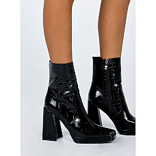 Jamie Croc Platform Boots Black