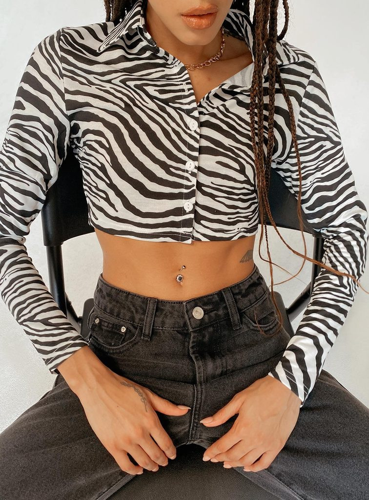 Jayla Long Sleeve Top Black / White