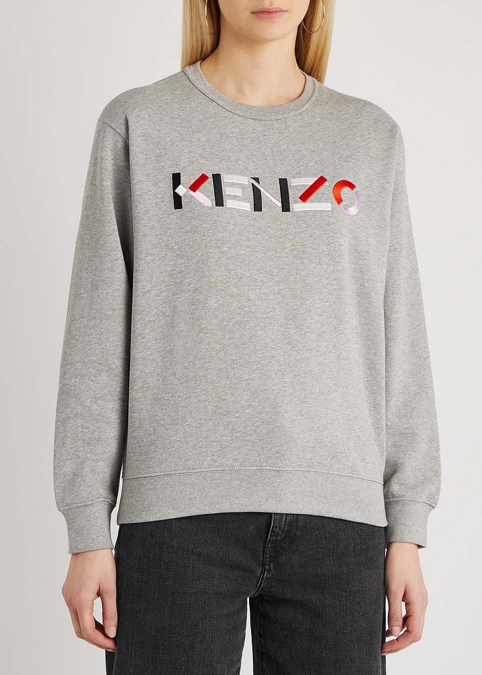 Kenzo Grey logo-embroidered cotton sweatshirt
