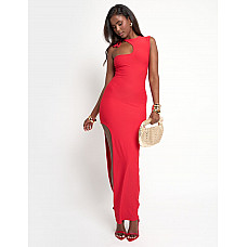 Cut Out Detail Luxe Slinky Maxi Dress Red