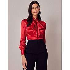 Red Satin Pussybow Blouse