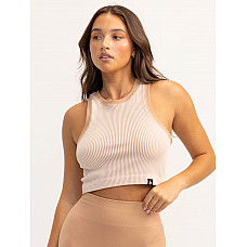 Lift 2.0 Rib Seamless Tank - Tan/White