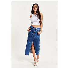 Liquorish Blue Denim Midi Skirt