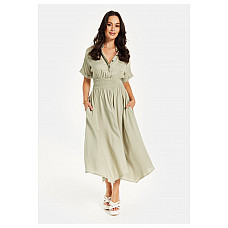 Liquorish Khaki Elasticated Waist Shirt Dress