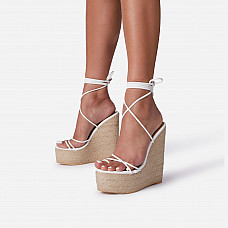 Los-Cabos Lace Up Espadrille Wedge Platform heel White 