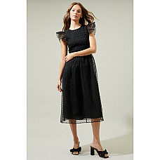 Lucille Organza Dot Smocked Midi Dress