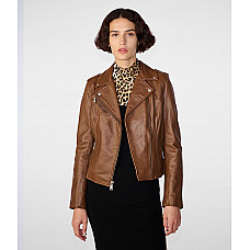 Madeline Asymmetrical Leather Jacket brown