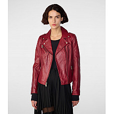 Madeline Asymmetrical Leather Jacket burgundy