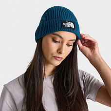 The North Face TNF Logo Box Cuffed Beanie Hat Blue