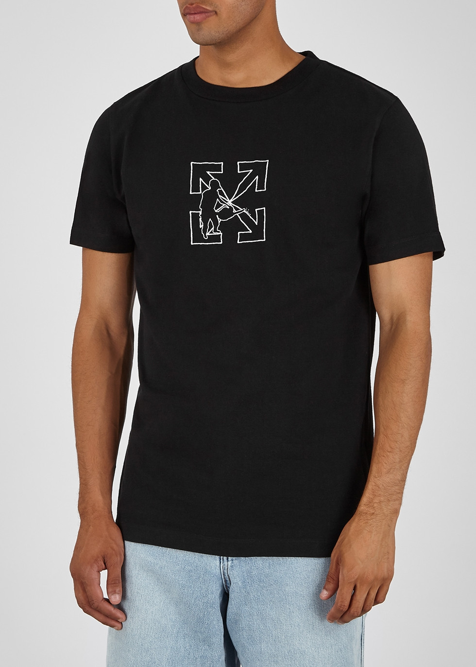 OFF WHITE Logo Workers black embroidered cotton T-shirt