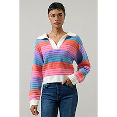 Roselin Striped Collared Sweater