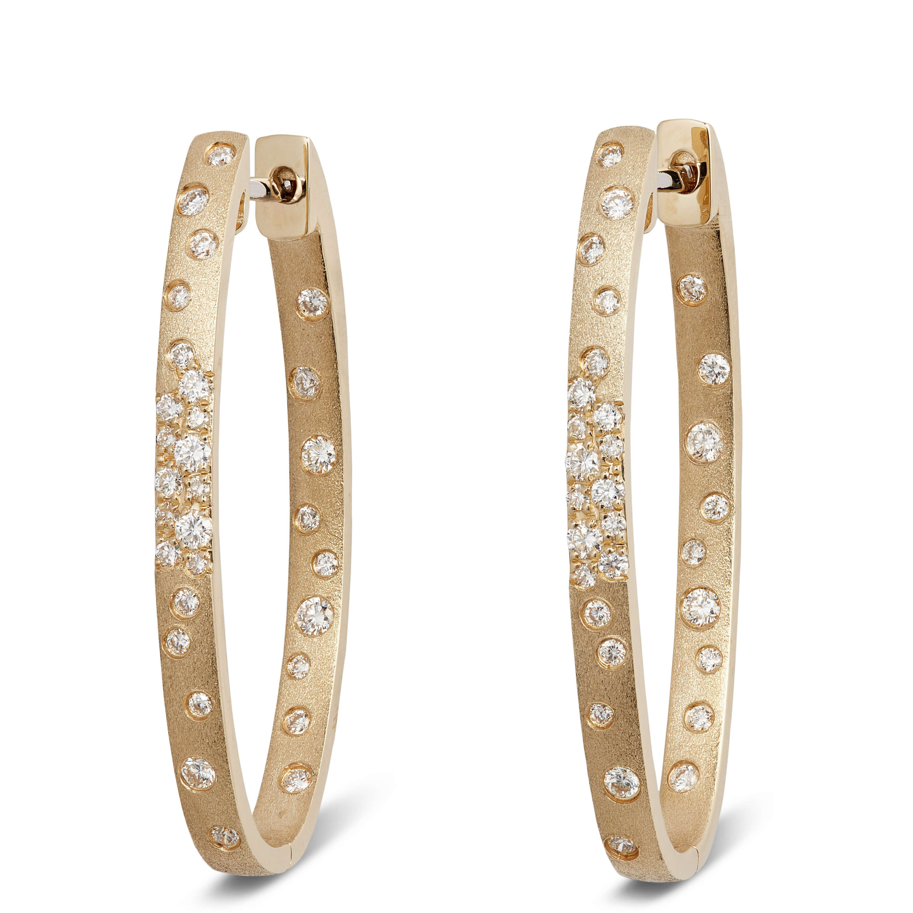 Oval Hoop Confetti Diamond and Gold Earrings, 14K Yellow Gold