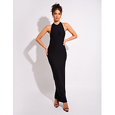 Tie Back Luxe Slinky Maxi Dress Black