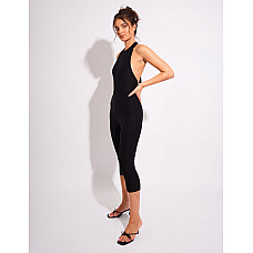 Tie Back Luxe Slinky Capri Jumpsuit Black