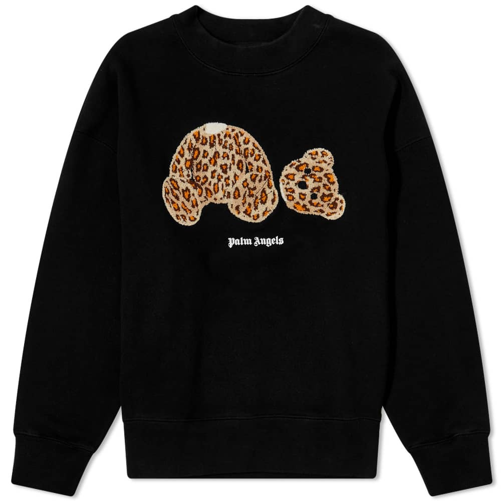 Palm Angels Leopard Bear Crew Sweat Black and Brown 