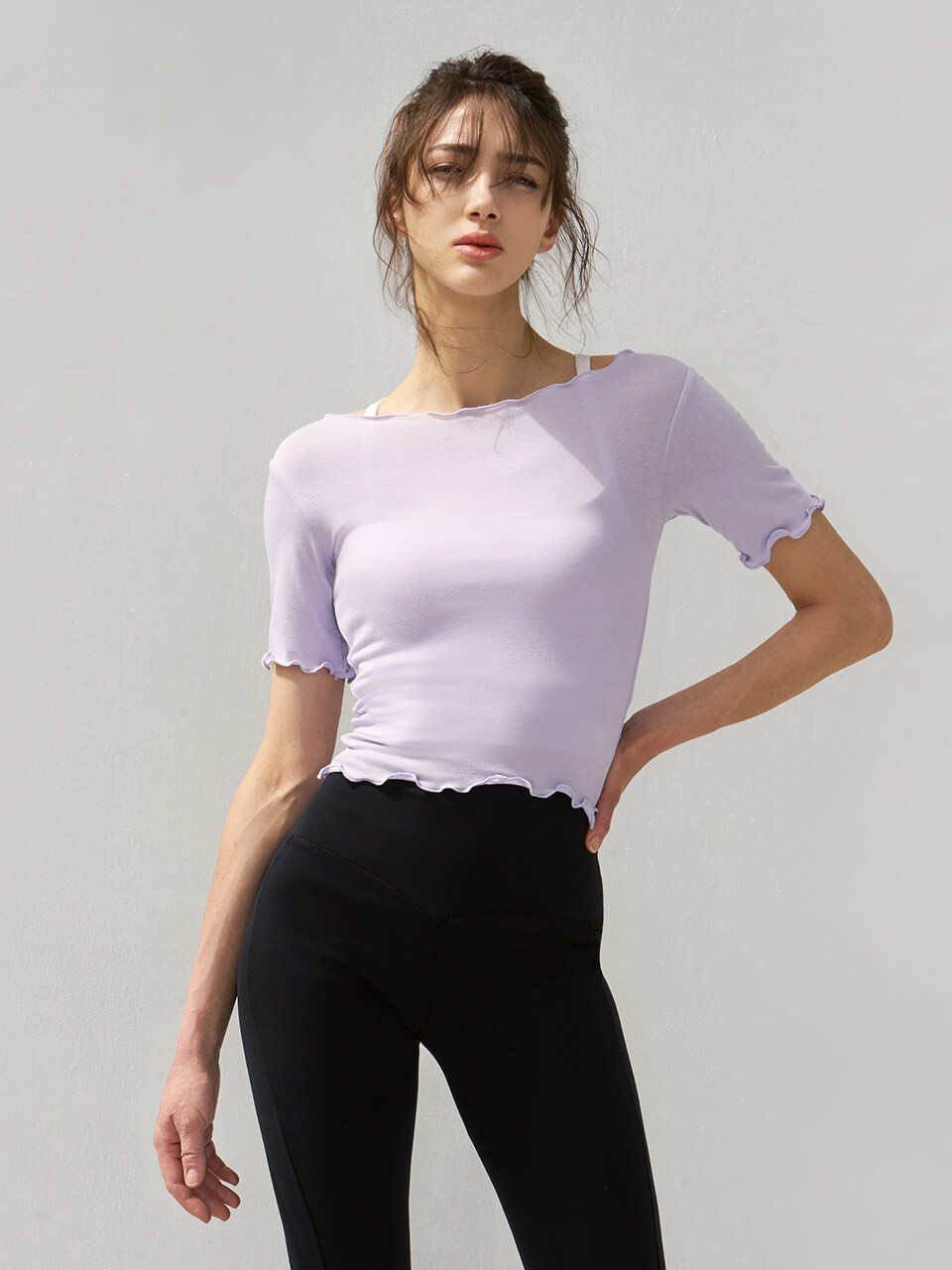 Pilates Slim Short-Sleeved Wavy T-Shirt_Lavender