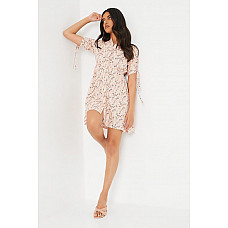 Pink Woven Ditsy Floral Ruched Sleeve Smock Dress