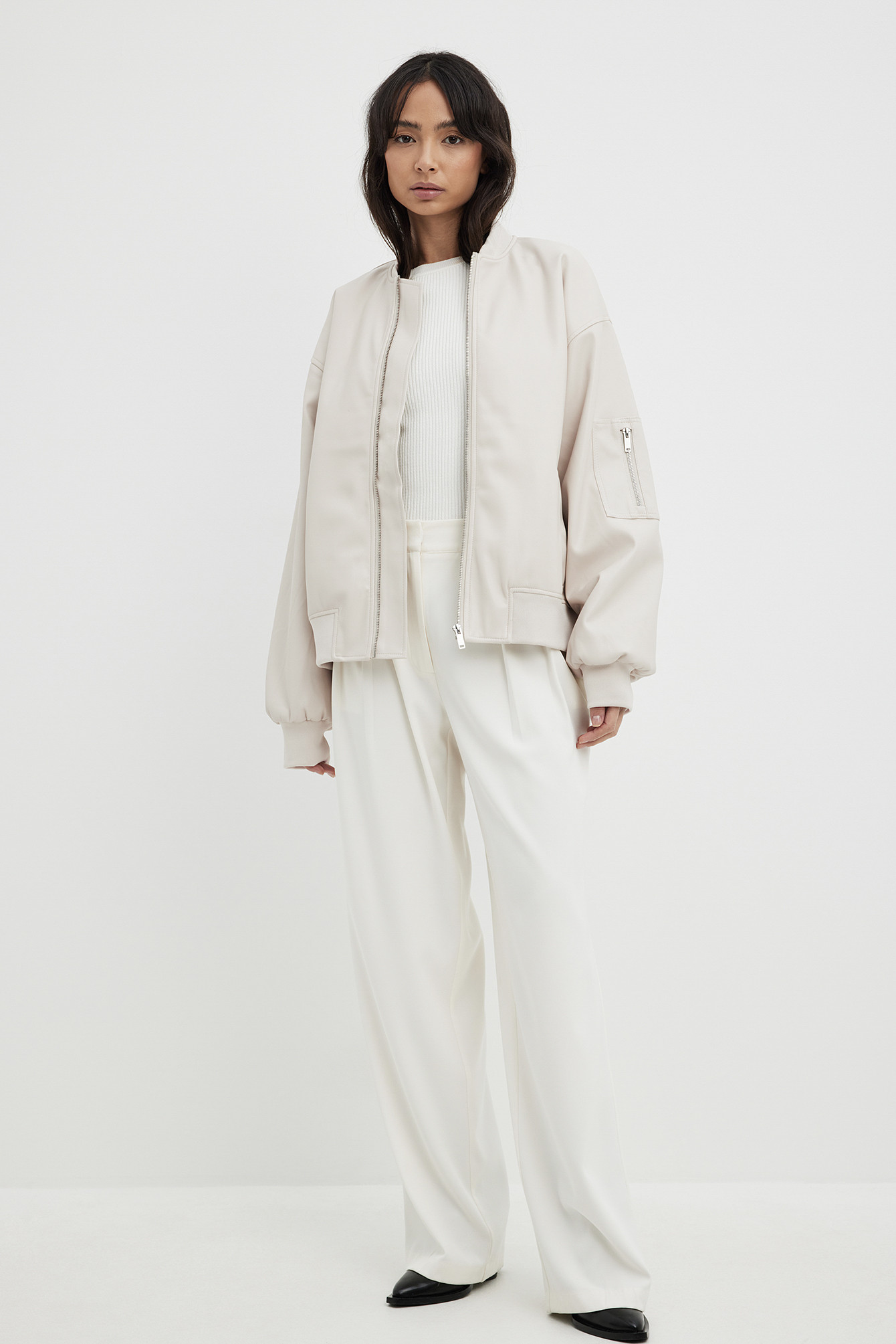 Pu Bomber Jacket In Off White 
