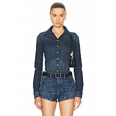 RE/DONE X Pam Anderson Fitted Denim Shirt in Blue