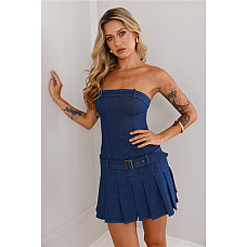 Reckless Fun Strapless Dress Blue Denim