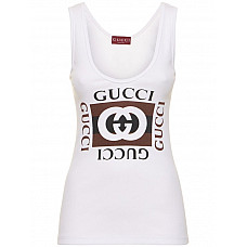 Rib Cotton Tank Top W/ Gucci Print