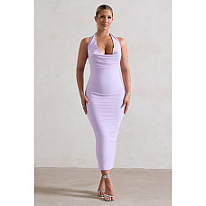 Roulette Lilac Cowl-Neck Midi Dress