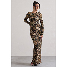 Run Wild Leopard Print Long-Sleeve Maxi Dress