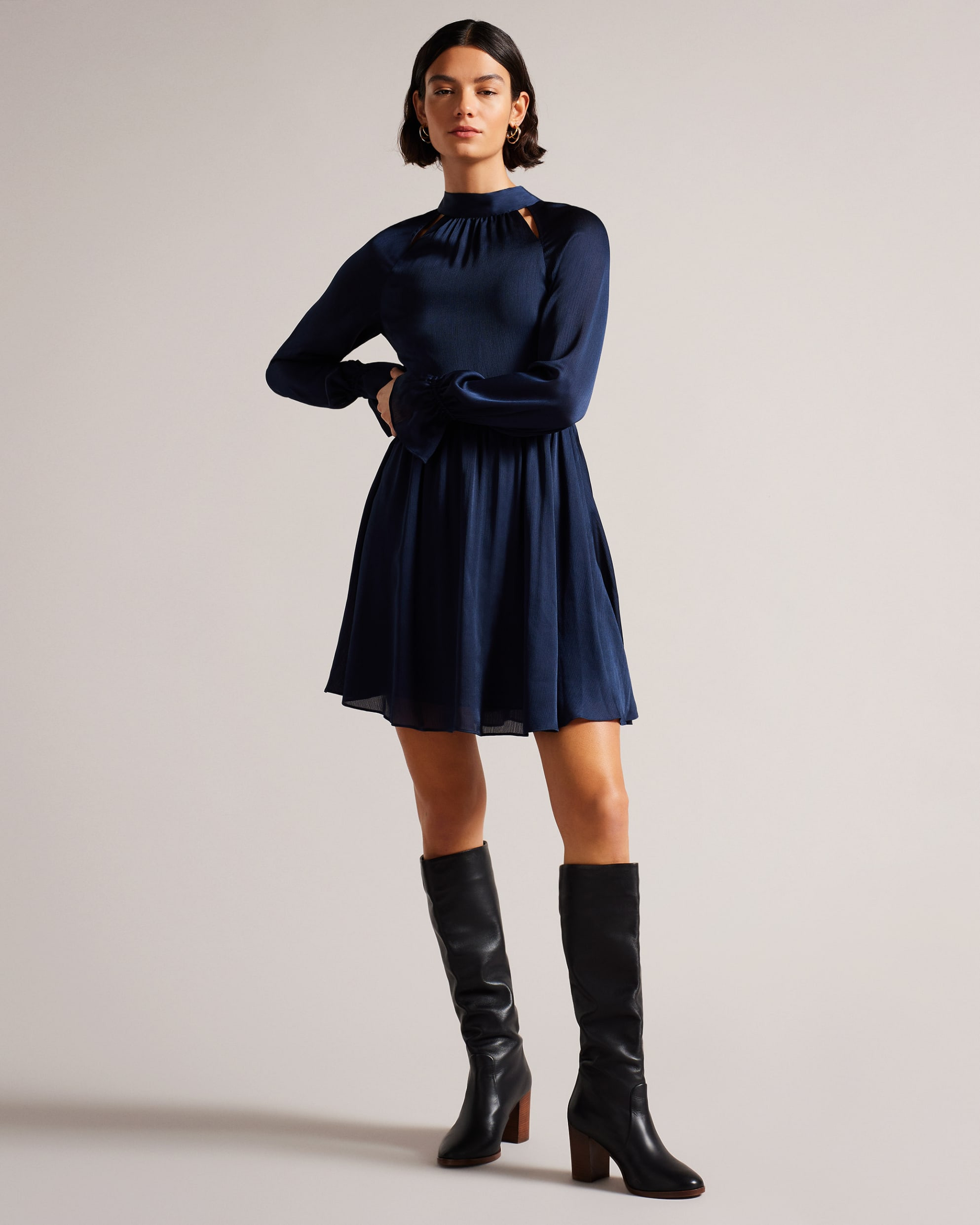 Ryaa High Neck Fit And Flare Mini Dress