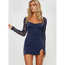 Ryssa Sheer Sleeve Mini Dress Navy Glitter