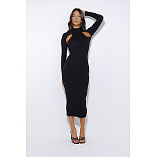 Season For It Ribbed Midi Dress Black