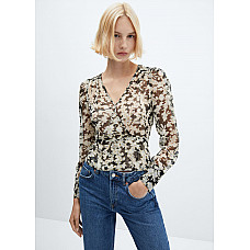 Semi-transparent floral-print blouse