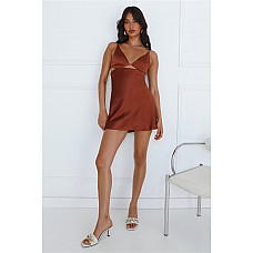 Silky Delight Satin Mini Dress Rust