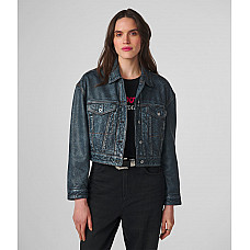 Sloane Cropped Denim Leather Jacket