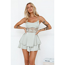 Sweet Lips Satin Romper Sage