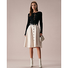 The Beige Button Umbrella Suede Mini Skirt