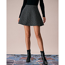 The Black High Waisted Plaid Tweed Mini Skirt