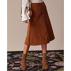 The Brown Button-Front Corduroy Midi Skirt