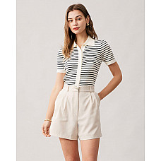 The Lapel Button Up Striped Knit Top