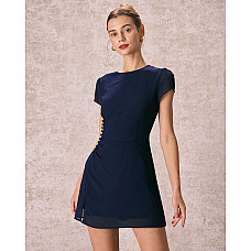 The Navy Round Neck Side Split Mini Dress