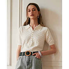 The Short Sleeve Textured Lapel Knit Tee