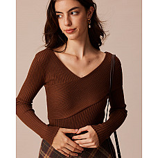 The Solid V Neck Criss-Cross Wrap Knit Top