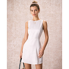 The White Boat Neck Satin A-Line Mini Dress