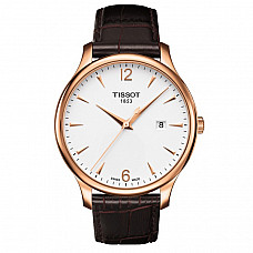 Tissot Tradition Rose PVD Silver Dial Leather Quartz Watch, 42mm