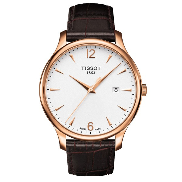 Tissot Tradition Rose PVD Silver Dial Leather Quartz Watch, 42mm