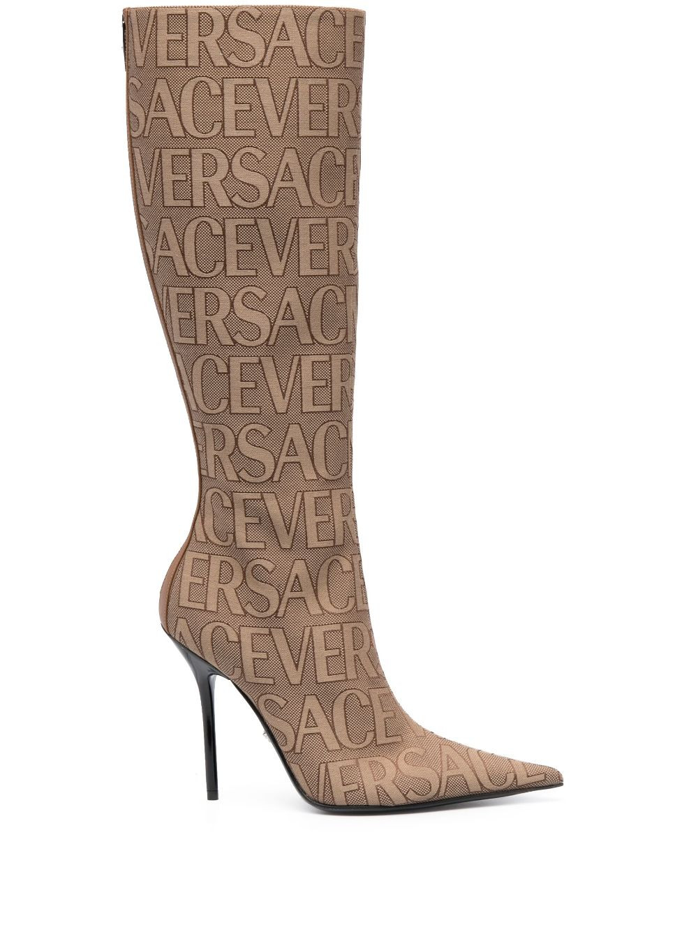 Versace La Vacanza Allover logo heel high boots