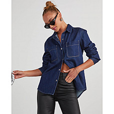 Vici Capsule Denim Button Down Top - Dark Wash 